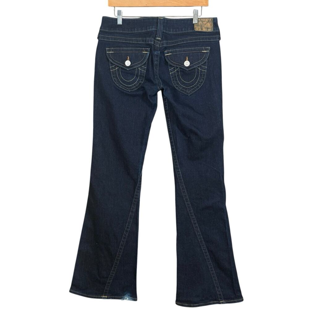 True Religion Joey Flare Jeans 31 Dark Wash Flap Pocket Y2K Low Rise